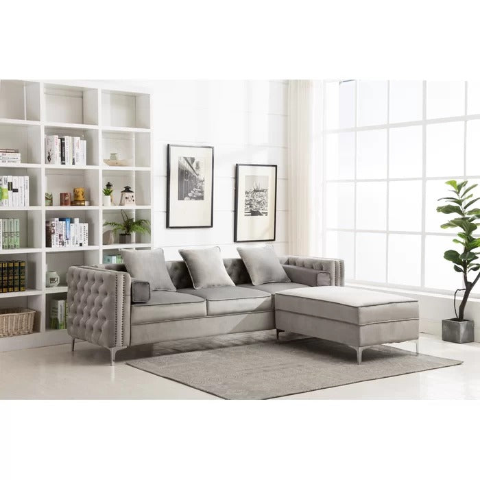L Shape Sofa Set: 104" Wide Velvet Reversible Modular Sofa