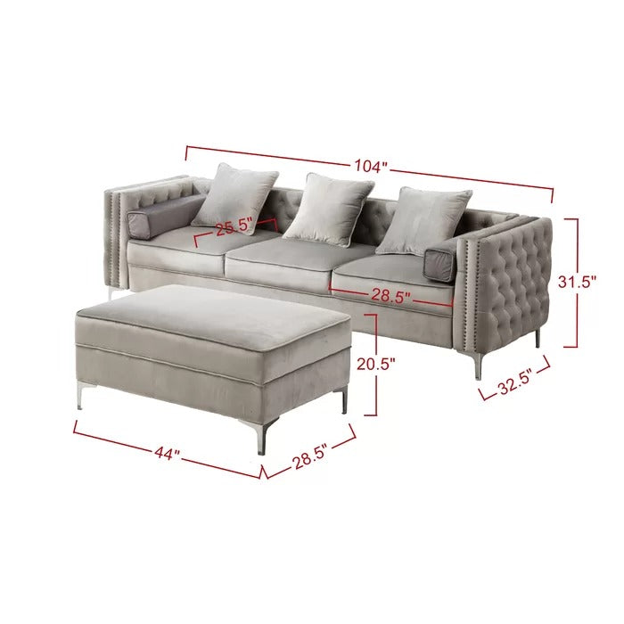 L Shape Sofa Set: 104" Wide Velvet Reversible Modular Sofa