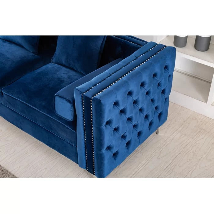L Shape Sofa Set: 104" Wide Velvet Reversible Modular Sofa