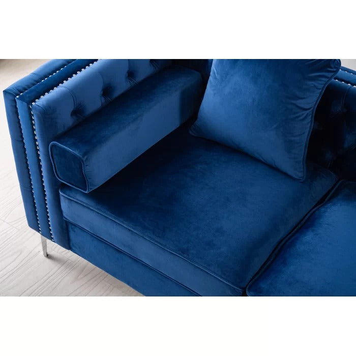 L Shape Sofa Set: 104" Wide Velvet Reversible Modular Sofa
