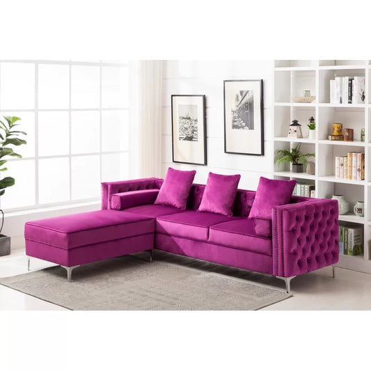 L Shape Sofa Set: 104" Wide Velvet Reversible Modular Sofa