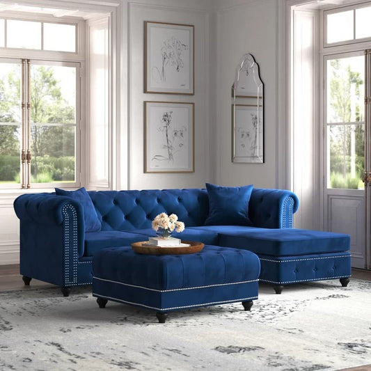 L Shape Sofa Set: Chesterfield-Inspired Design