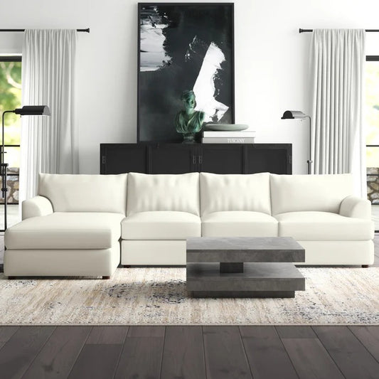 L Shape Sofa Set: Sturdy Steel Springs and Kiln-Dried Wood