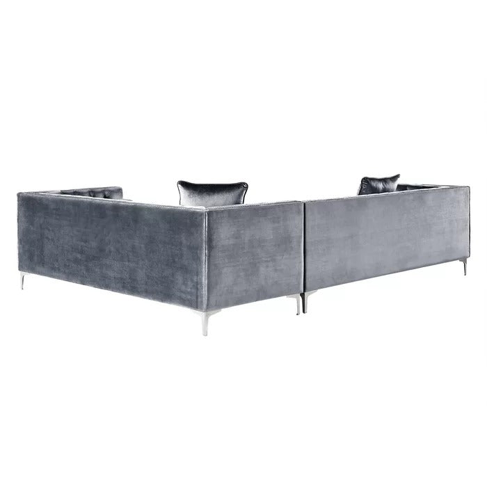 L Shape Sofa Set: Velvet Tufted Metal Y-Leg Left Facing Corner Sectional Sofa