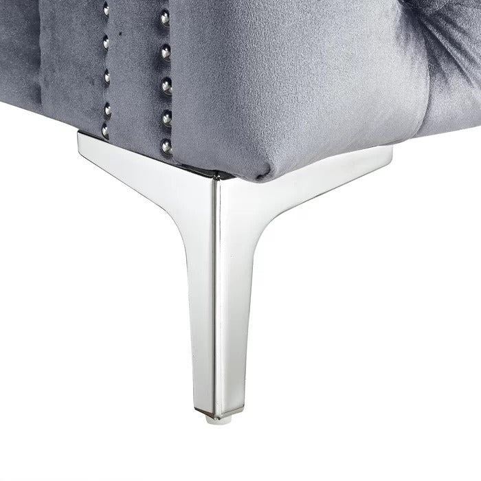L Shape Sofa Set: Velvet Tufted Metal Y-Leg Left Facing Corner Sectional Sofa