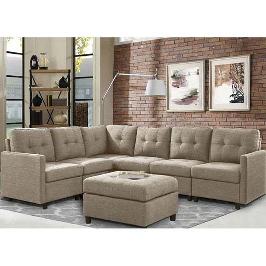 L Shape ofa Set: Modular Sofa & Chaise with Ottoman