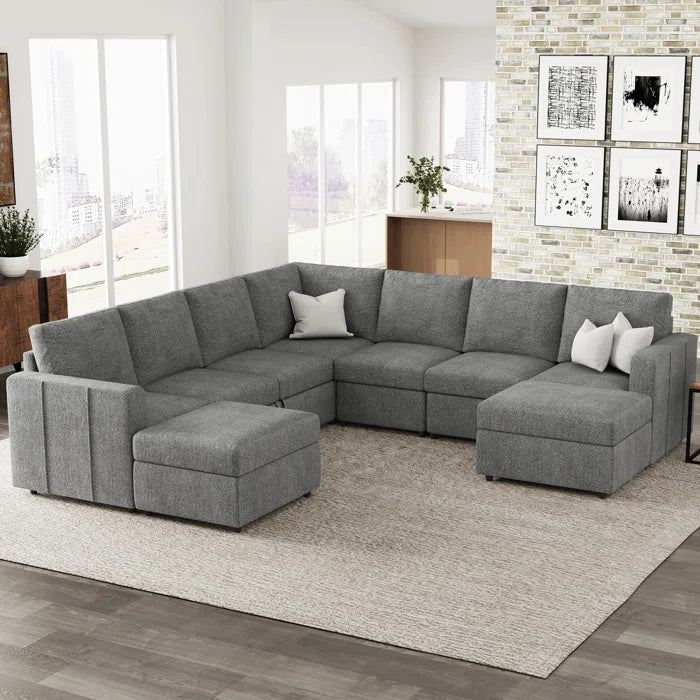 7 Seater Sofa Set: L-Shaped 107” Wide Modular Sectional Couch