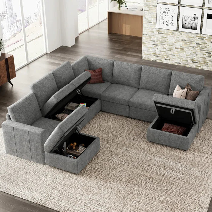 7 Seater Sofa Set: L-Shaped 107” Wide Modular Sectional Couch