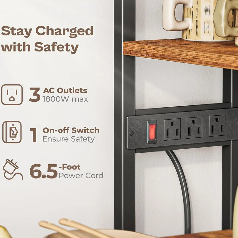 Kitchen Racks: L-shaped 6-tier baker’s rack with power outlet and microwave storage for corner kitchens