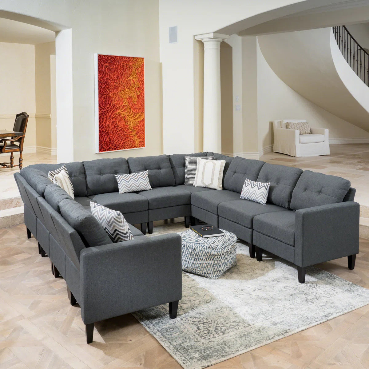 7 Seater Sofa Set: 10-Piece Modular Upholstered Sectional Sofa Set