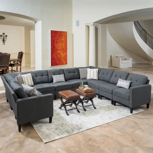 7 Seater Sofa Set: 10-Piece Modular Upholstered Sectional Sofa Set