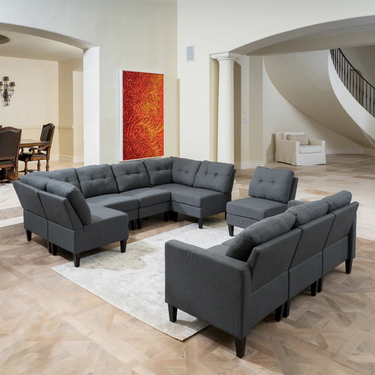 7 Seater Sofa Set: 10-Piece Modular Upholstered Sectional Sofa Set