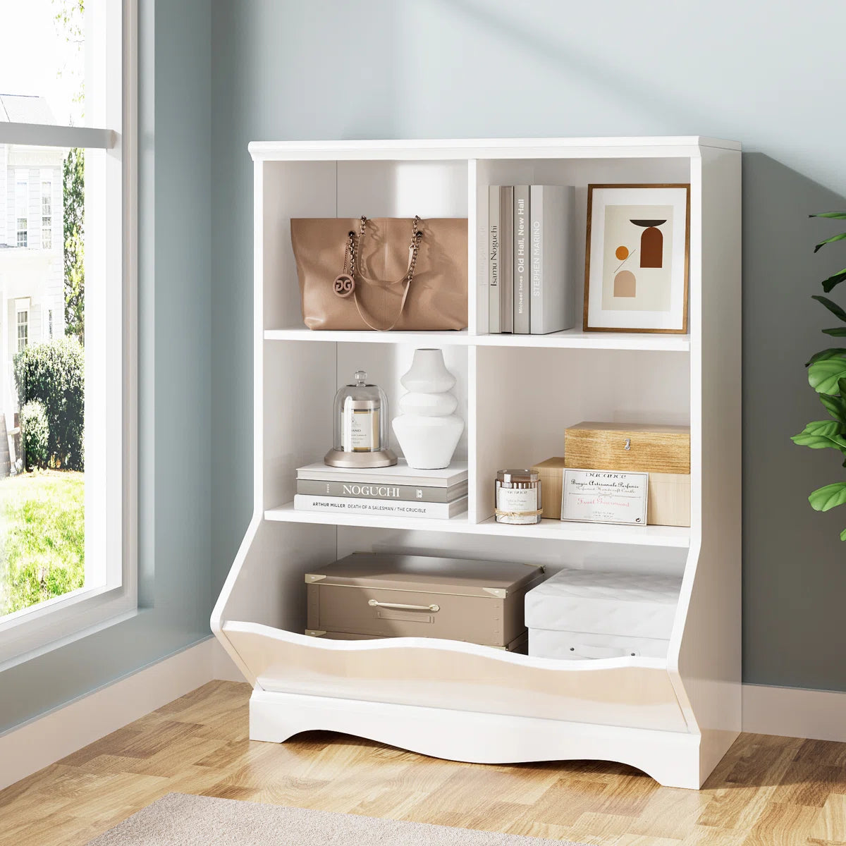 Kids Toy Storage Unit: Classic Wooden Organiser with Cubbies and Bin