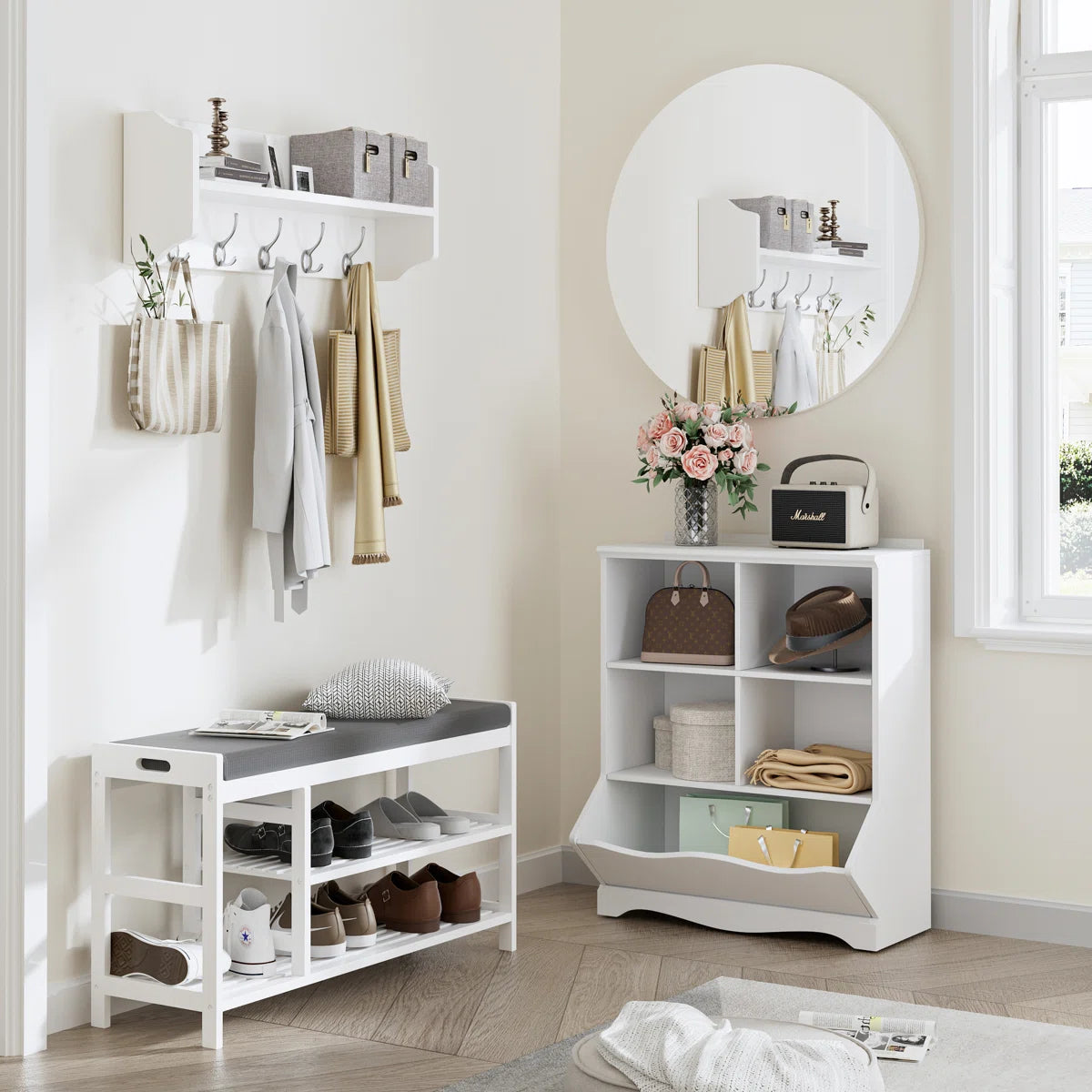 Kids Toy Storage Unit: Classic Wooden Organiser with Cubbies and Bin