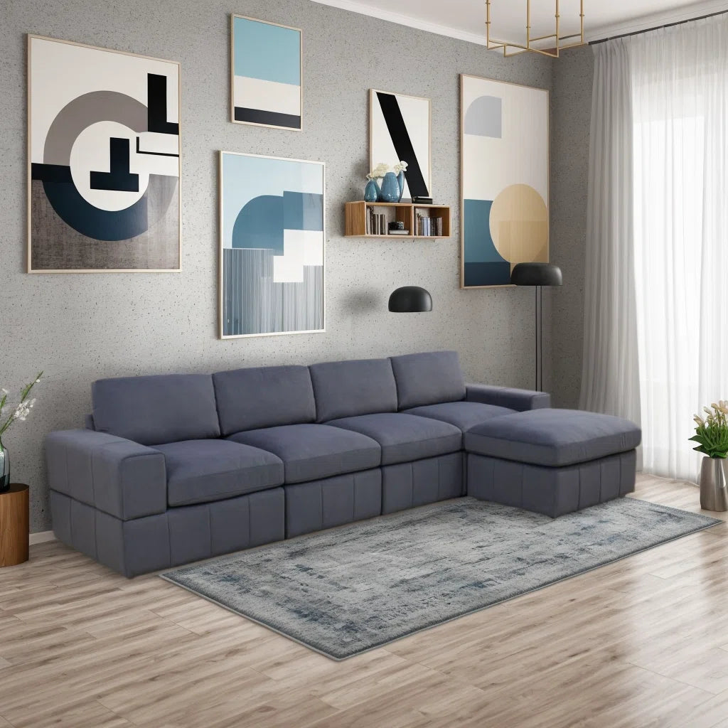 7 Seater Sofa Set: 130" Microfiber Piece Sectional with Ottoman for Spacious Living Rooms