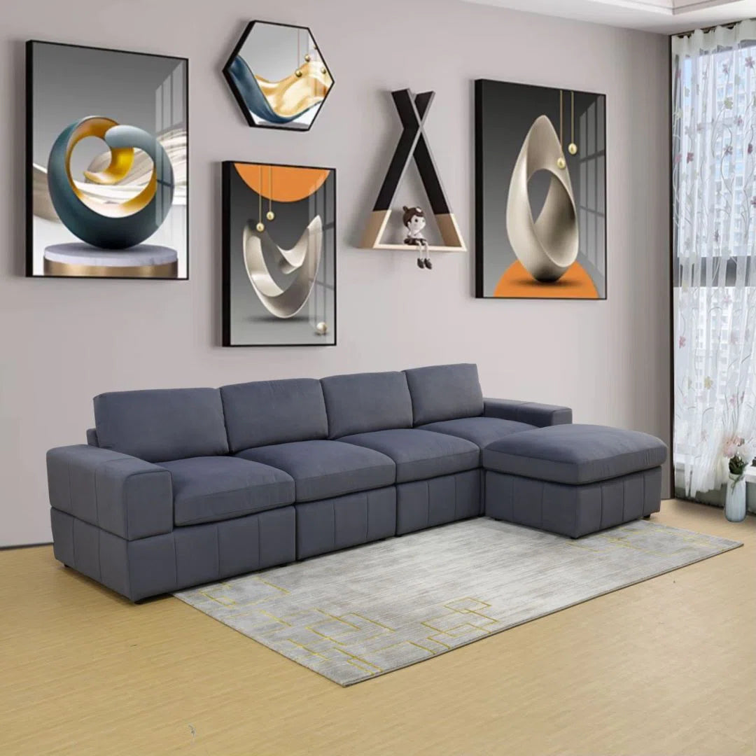 7 Seater Sofa Set: 130" Microfiber Piece Sectional with Ottoman for Spacious Living Rooms