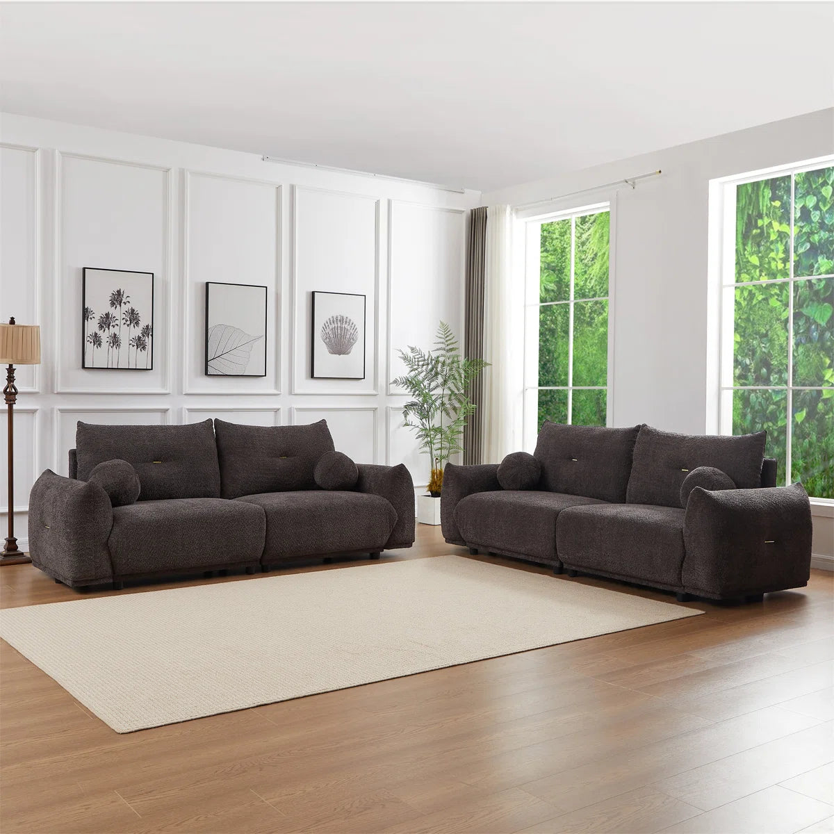 7 Seater Sofa Set: 2-Seater Cushion Sofas with Pillows Set