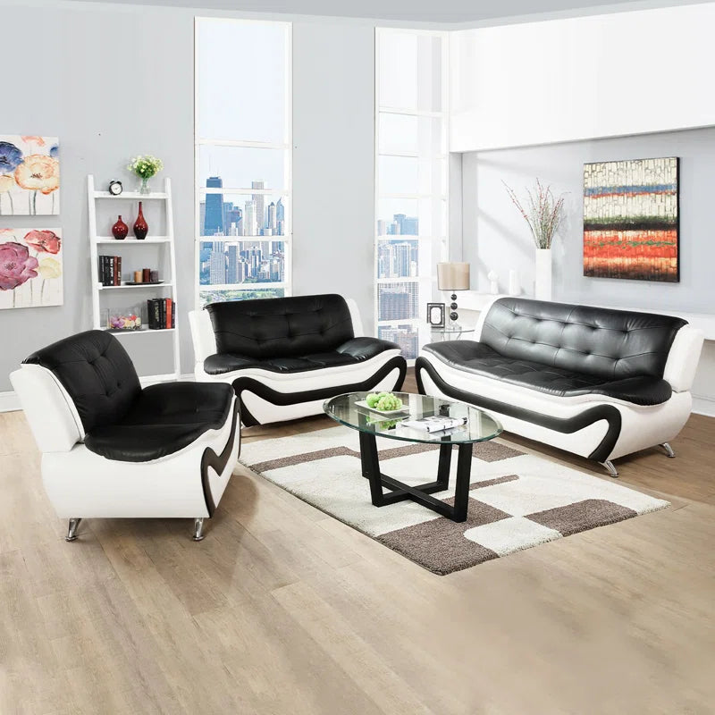Luxury Sofa Sets: 3-Piece Two-Tone Faux Leather Sofa, Loveseat & Chair Set