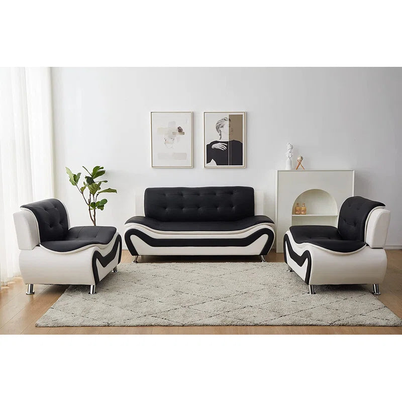 Luxury Sofa Sets: 3-Piece Two-Tone Faux Leather Sofa, Loveseat & Chair Set