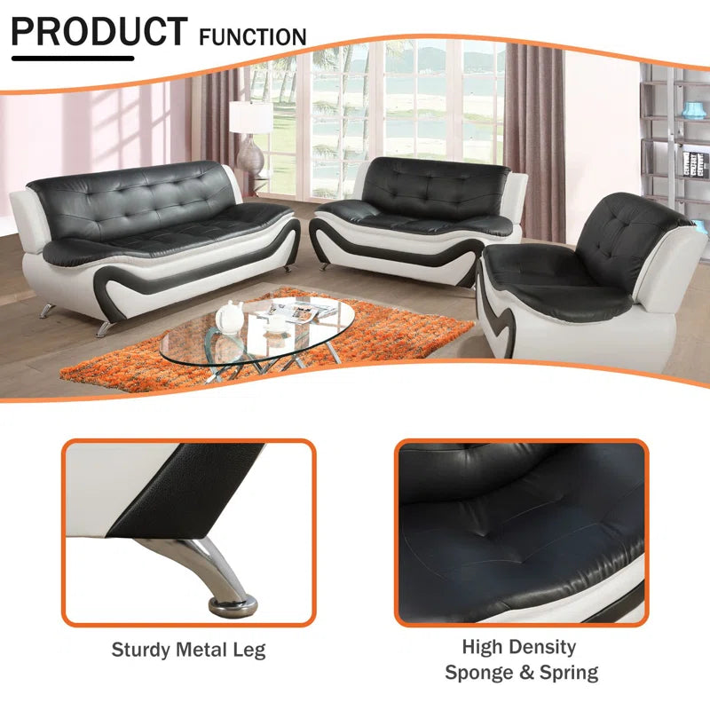 Luxury Sofa Sets: 3-Piece Two-Tone Faux Leather Sofa, Loveseat & Chair Set
