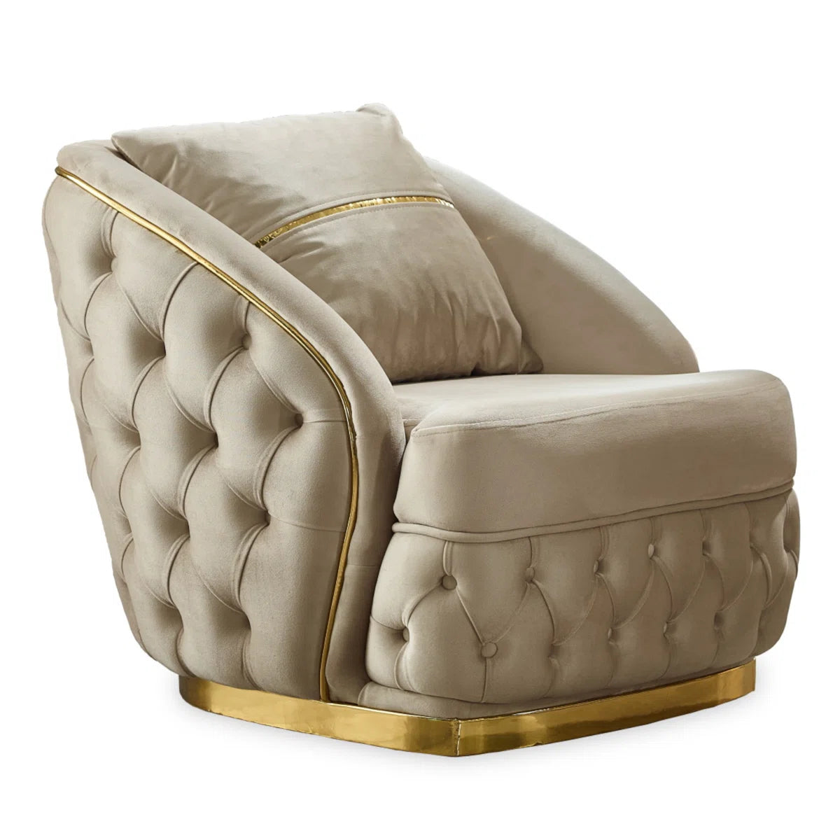 Luxury Sofa Sets: 3-Piece Turkish Velvet Sofa Set with Gold Legs & Accent Chair – Cream Finish