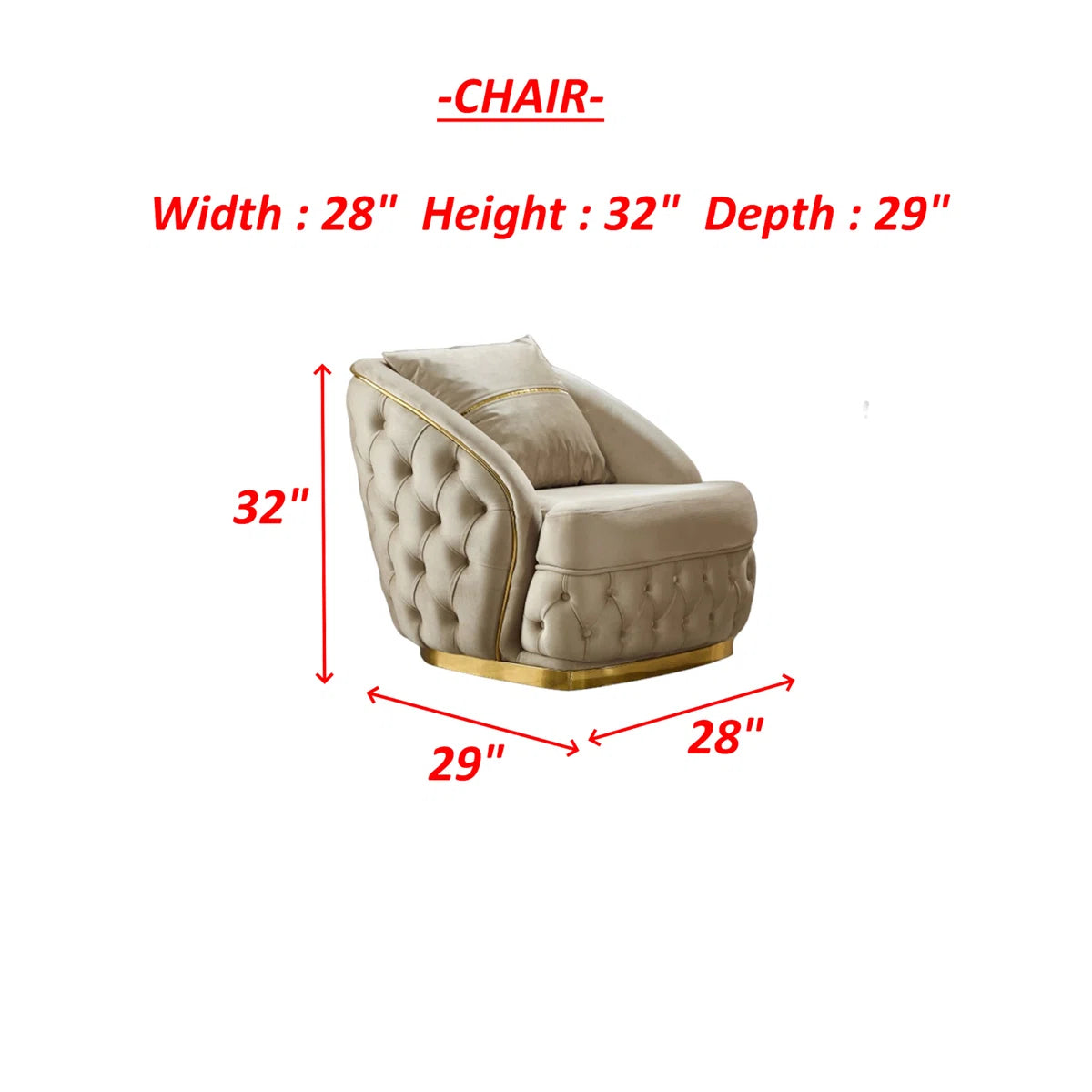 Luxury Sofa Sets: 3-Piece Turkish Velvet Sofa Set with Gold Legs & Accent Chair – Cream Finish