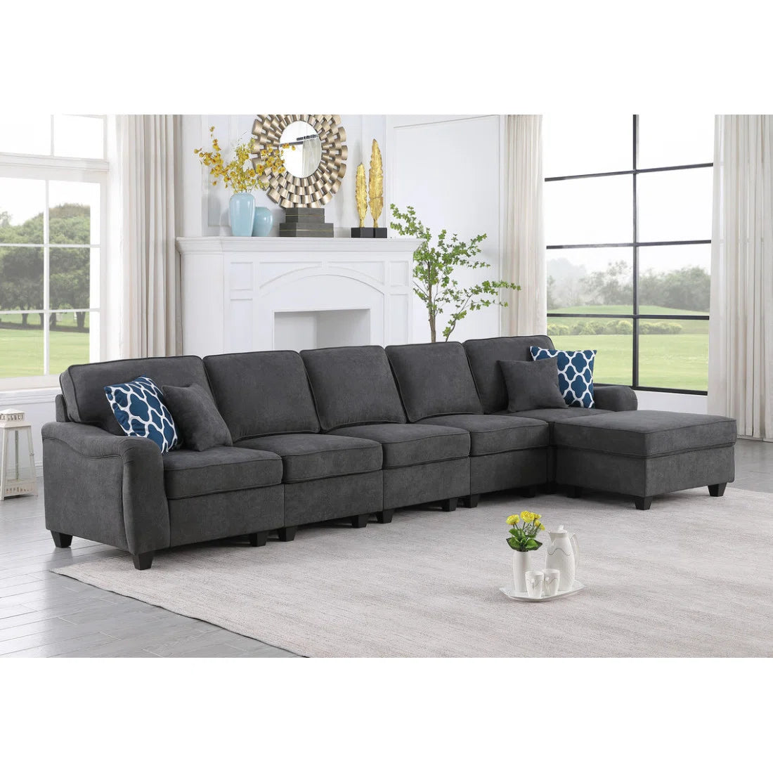 7 Seater Sofa Set: Langport 145" Woven Modern Sofa Set
