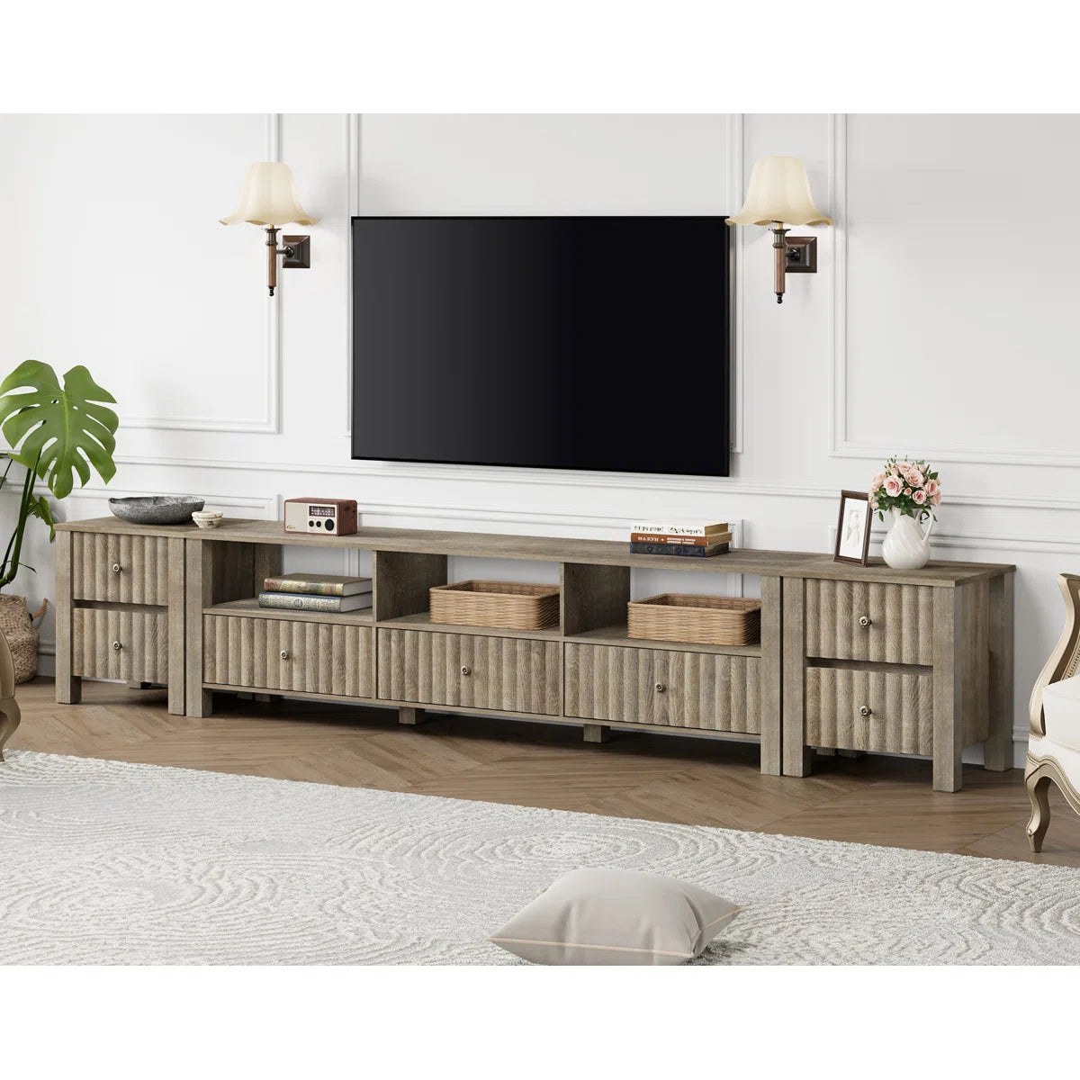 tv panel: 70'' Wide Storage Credenza Set of 3 for Organization