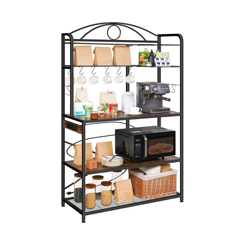 Kitchen Racks: 5 Tier Storage Shelf for Microwave Stand with S-Shaped Hooks
