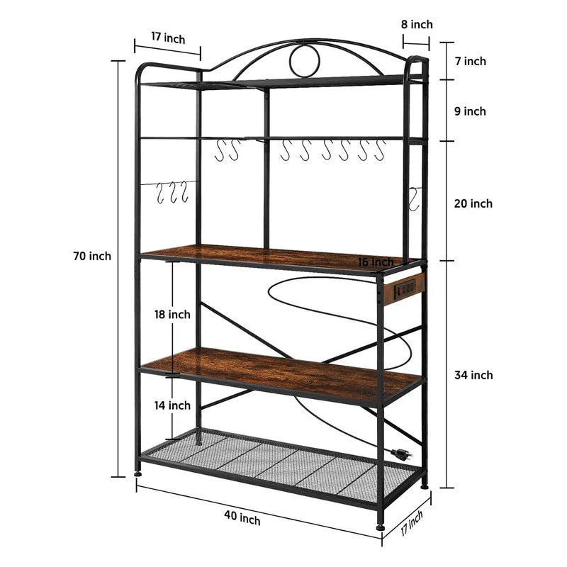 Kitchen Racks: 5 Tier Storage Shelf for Microwave Stand with S-Shaped Hooks