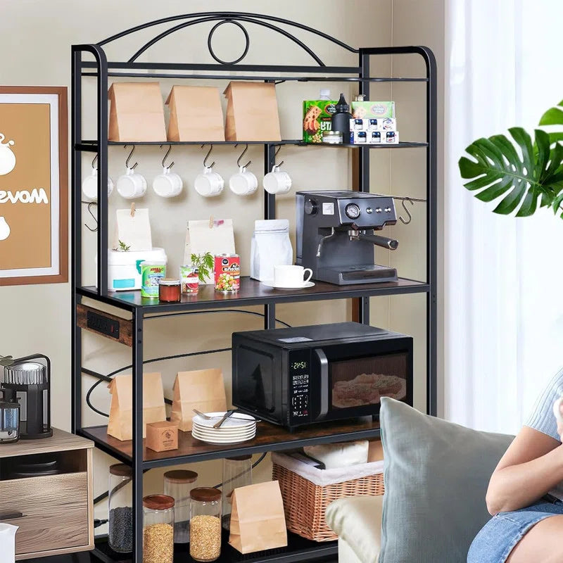 Kitchen Racks: 5 Tier Storage Shelf for Microwave Stand with S-Shaped Hooks