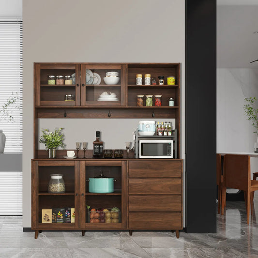 Microwave Stands: Large Freestanding Kitchen Hutch with 4 Doors and Microwave Shelf