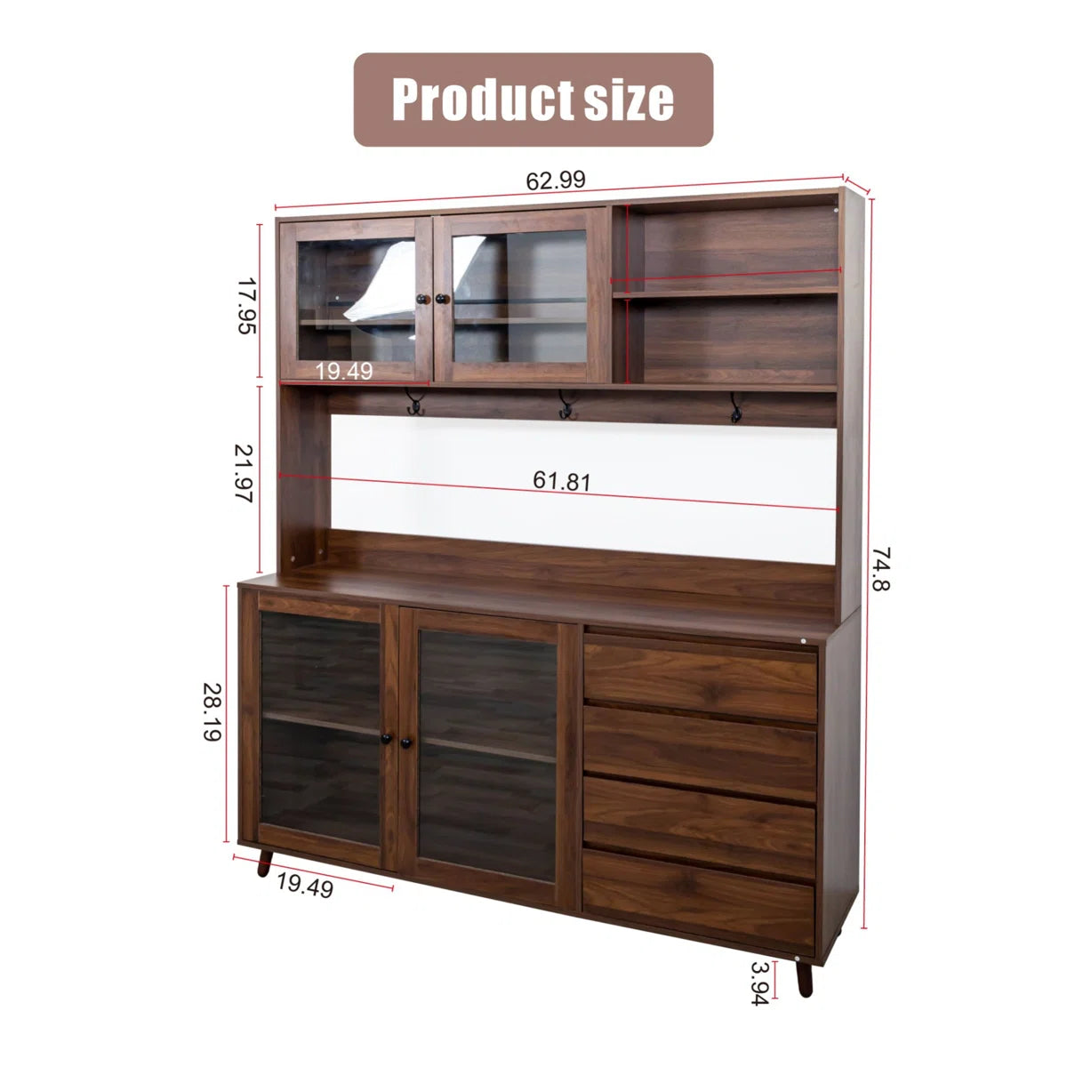 Microwave Stands: Large Freestanding Kitchen Hutch with 4 Doors and Microwave Shelf