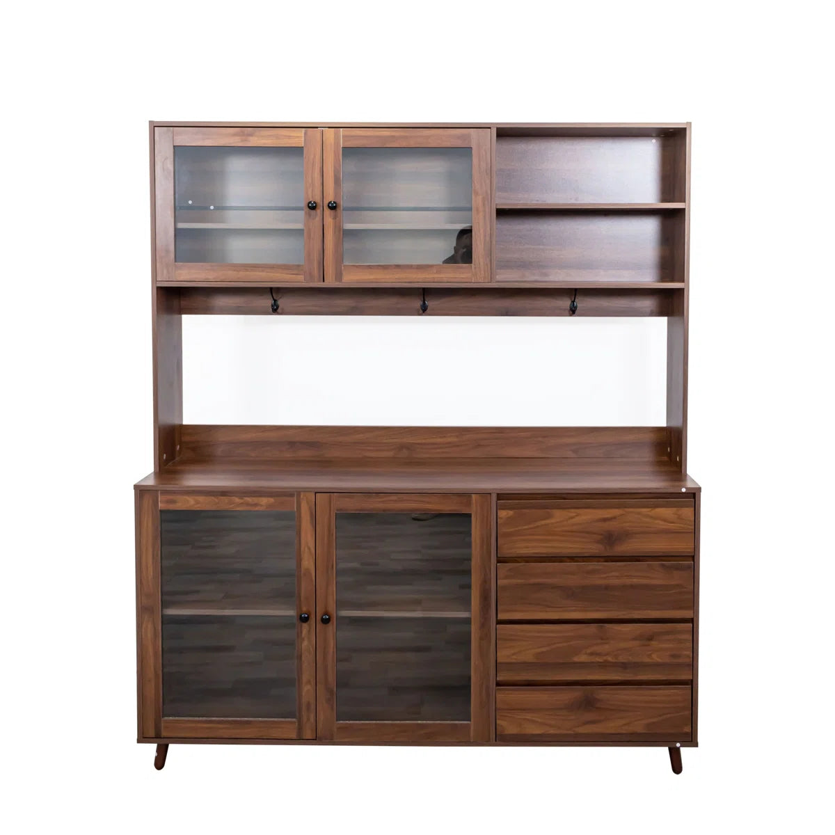 Microwave Stands: Large Freestanding Kitchen Hutch with 4 Doors and Microwave Shelf