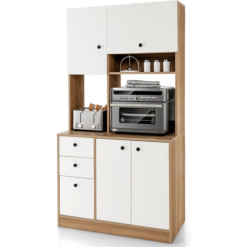 Microwave Stands: 71" Large Kitchen Buffet Cabinet – Freestanding Pantry with Microwave Shelf & 3 Storage Drawers