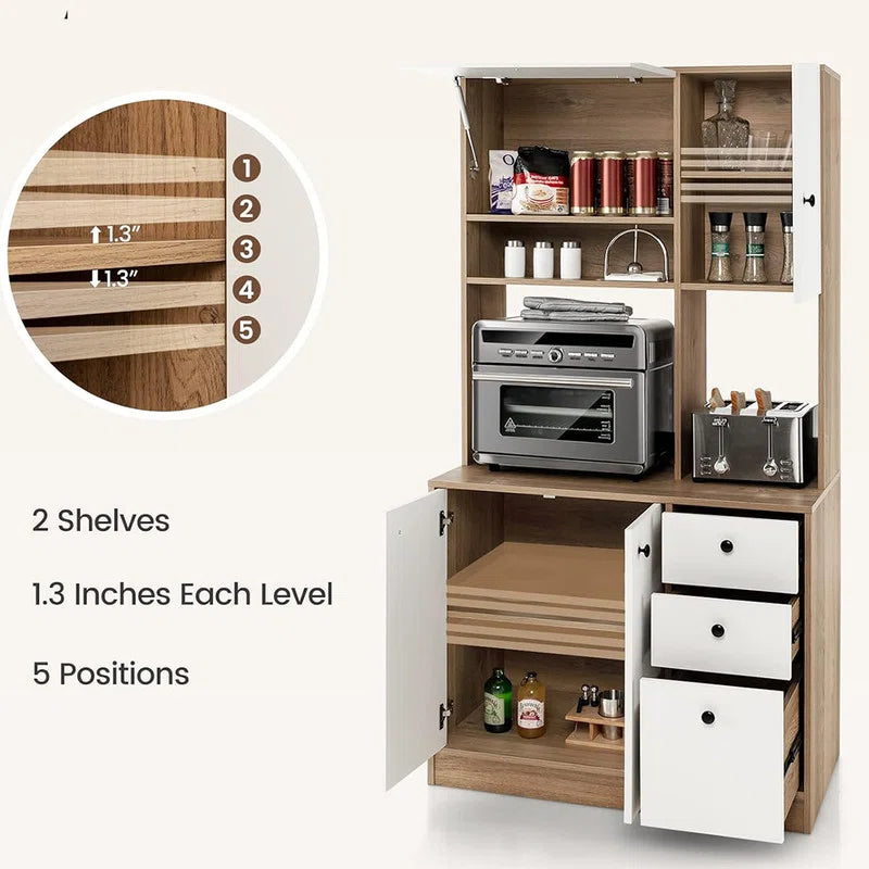 Microwave Stands: 71" Large Kitchen Buffet Cabinet – Freestanding Pantry with Microwave Shelf & 3 Storage Drawers