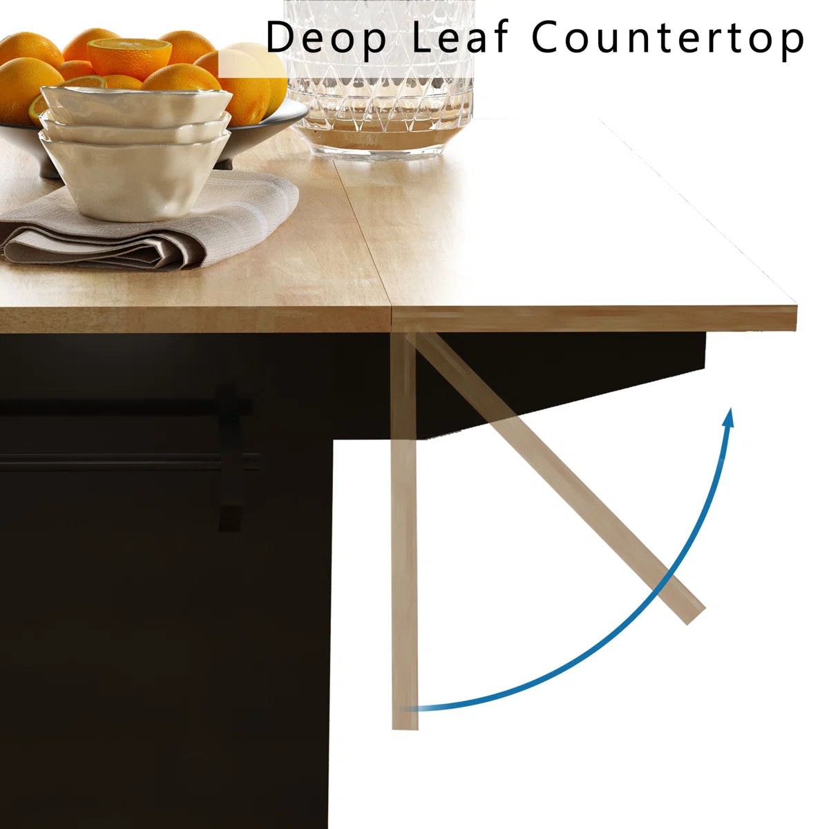 Kitchen Island Table Cart with Drop-Leaf, Adjustable Shelves & Lockable Wheels