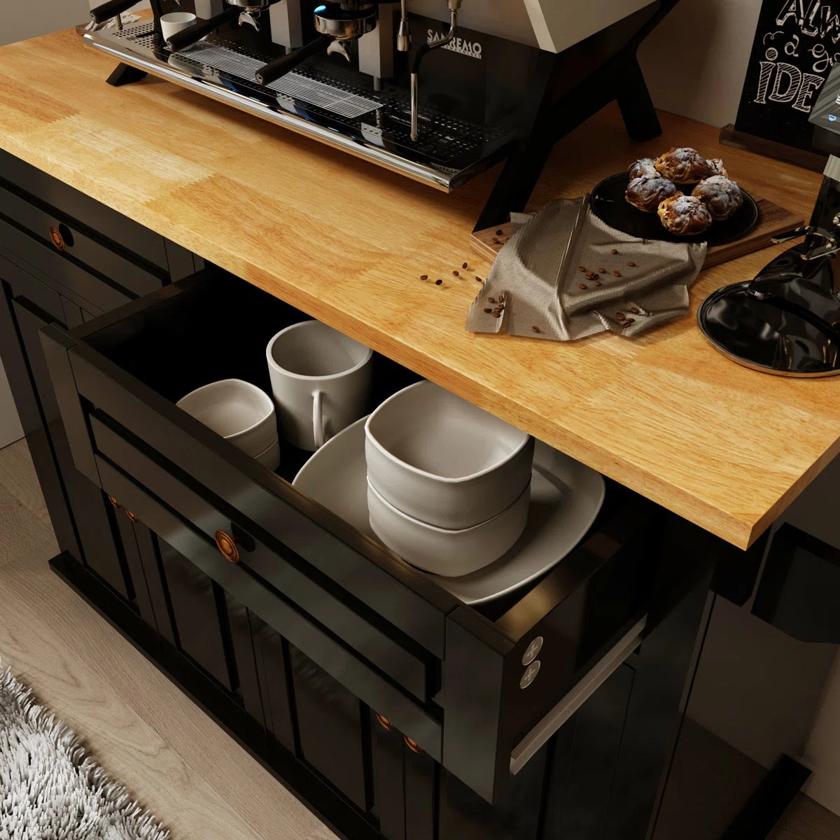 Kitchen Island Table Cart with Drop-Leaf, Adjustable Shelves & Lockable Wheels