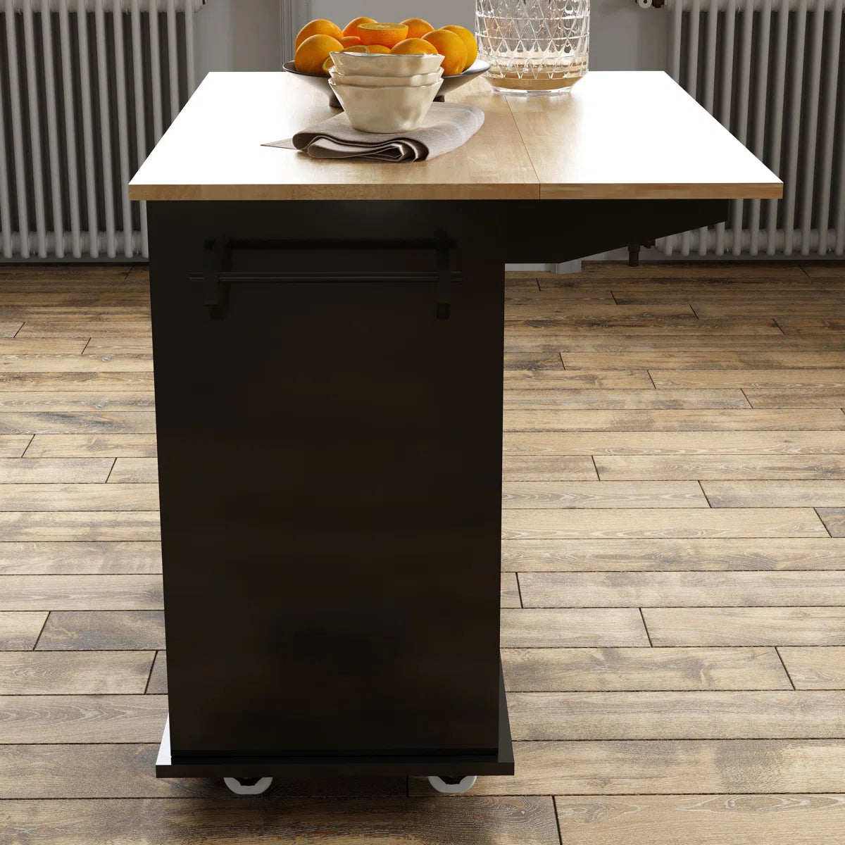 Kitchen Island Table Cart with Drop-Leaf, Adjustable Shelves & Lockable Wheels
