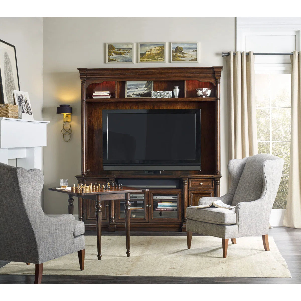 tv panel: 88" TV Console in Solid Wood with Ample Storage
