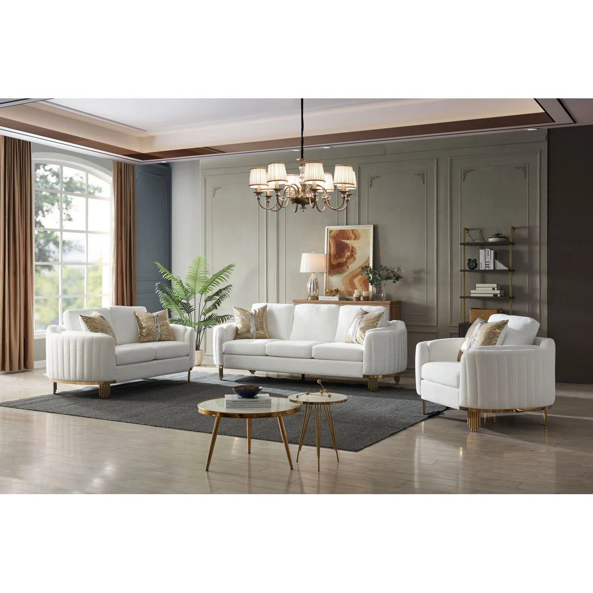 Luxury Sofa Sets: Lexi 3-Piece Chenille Sofa, Loveseat & Chair with Gold Accents