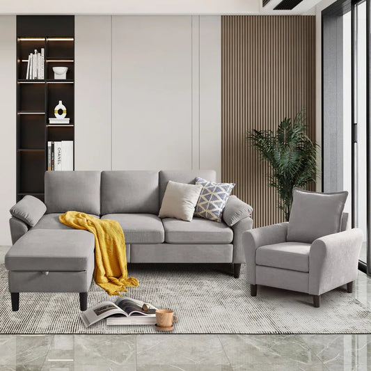 Luxury Sofa Sets: 3-Piece Modern Sectional Sofa Set– Washable Covers & Storage Pockets