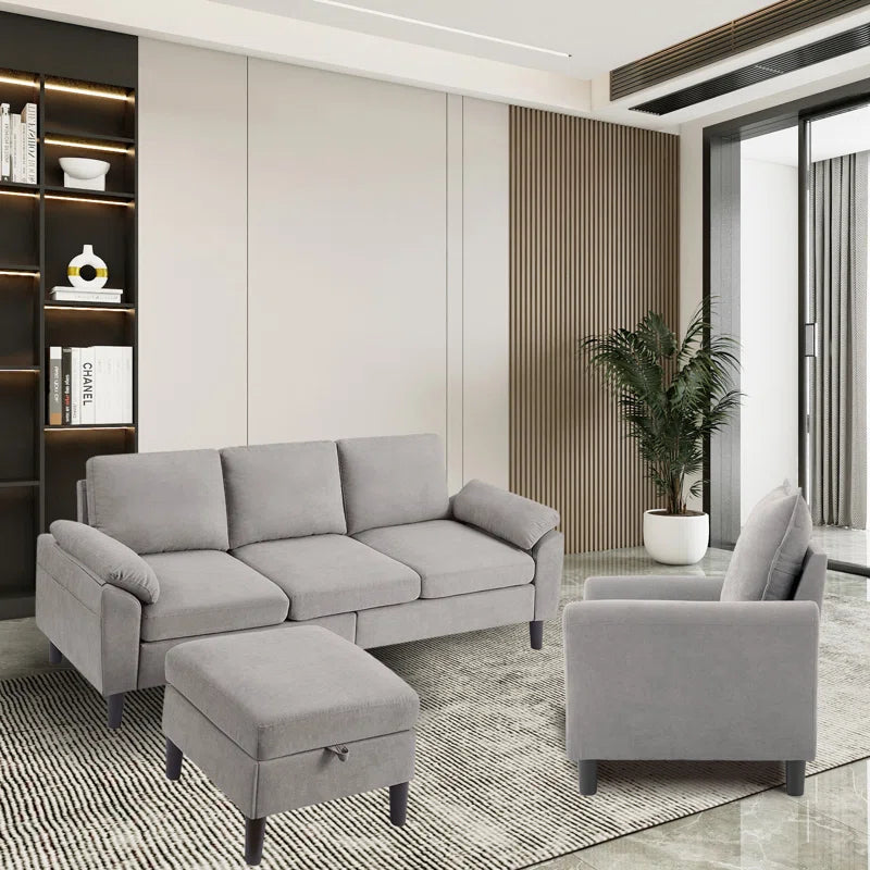 Luxury Sofa Sets: 3-Piece Modern Sectional Sofa Set– Washable Covers & Storage Pockets