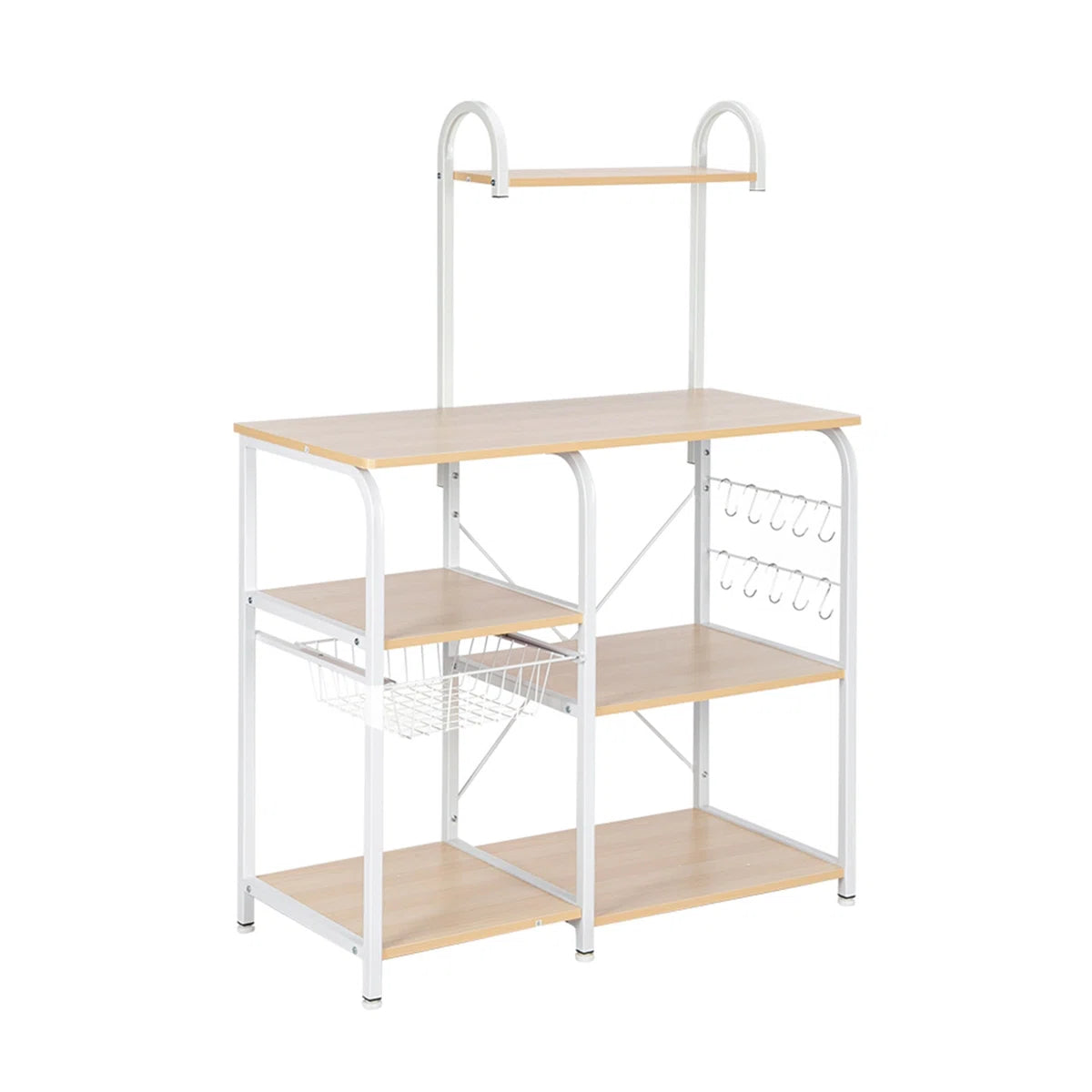 Kitchen Racks: 35.5" beige kitchen rack, 4-tier 3-Tier utility shelf with hooks and spice organizer