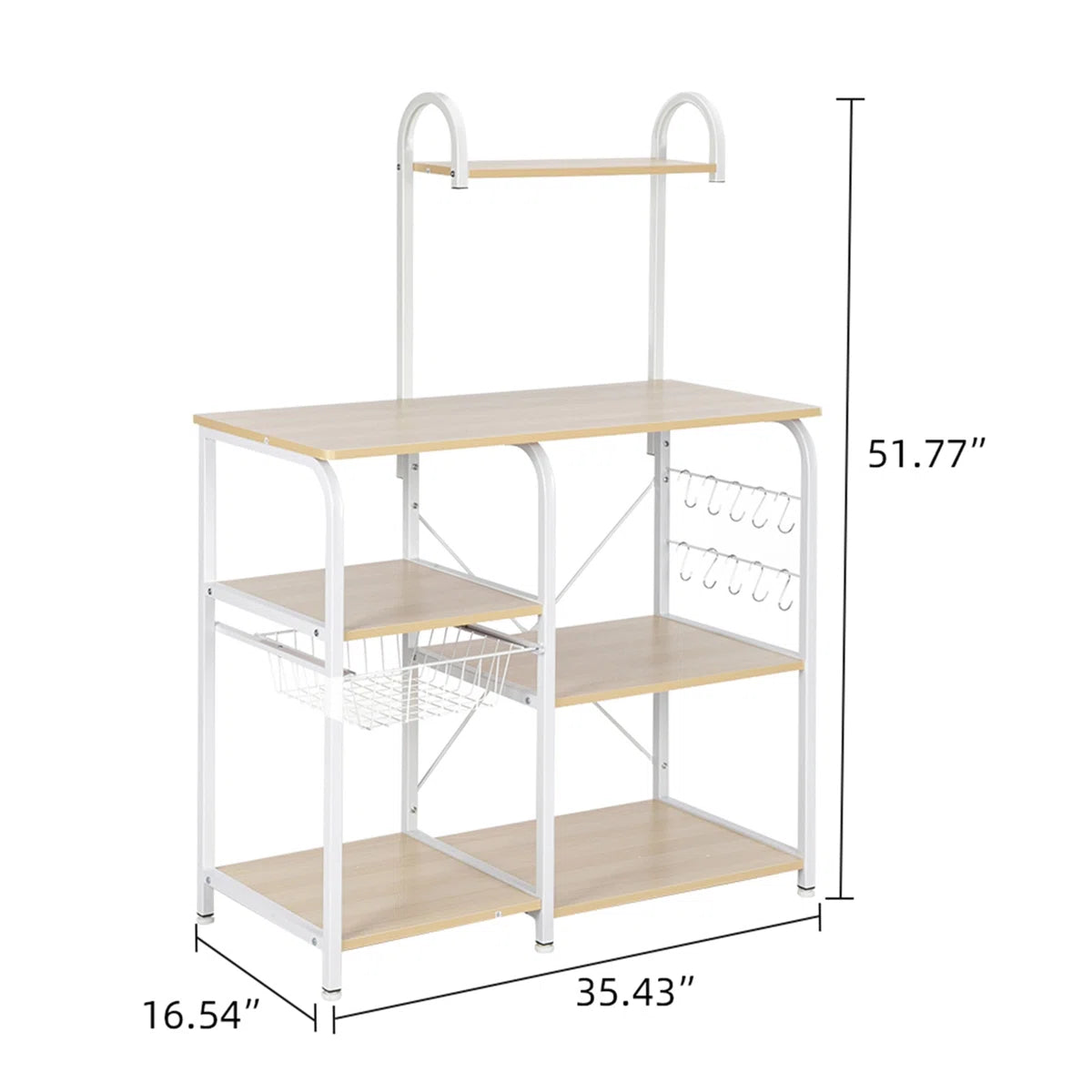 Kitchen Racks: 35.5" beige kitchen rack, 4-tier 3-Tier utility shelf with hooks and spice organizer