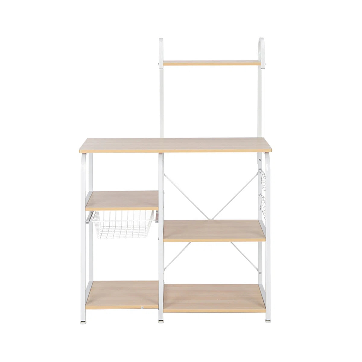 Kitchen Racks: 35.5" beige kitchen rack, 4-tier 3-Tier utility shelf with hooks and spice organizer