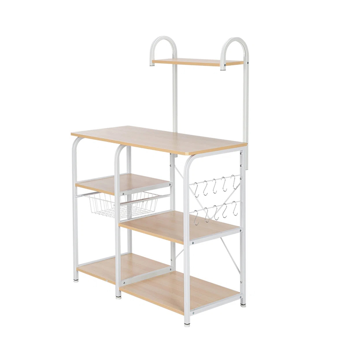 Kitchen Racks: 35.5" beige kitchen rack, 4-tier 3-Tier utility shelf with hooks and spice organizer