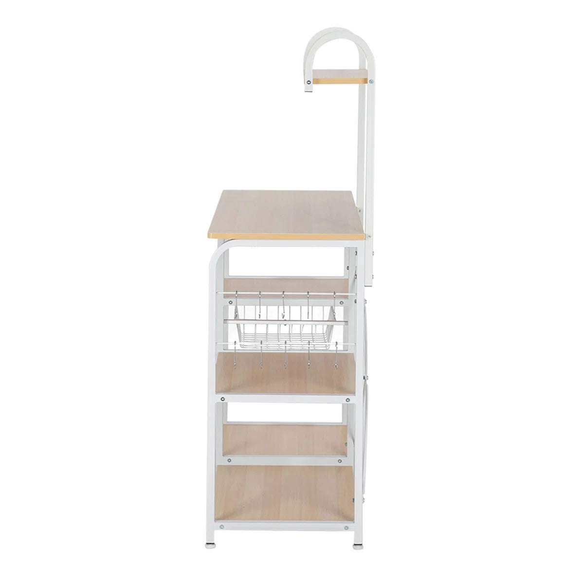 Kitchen Racks: 35.5" beige kitchen rack, 4-tier 3-Tier utility shelf with hooks and spice organizer