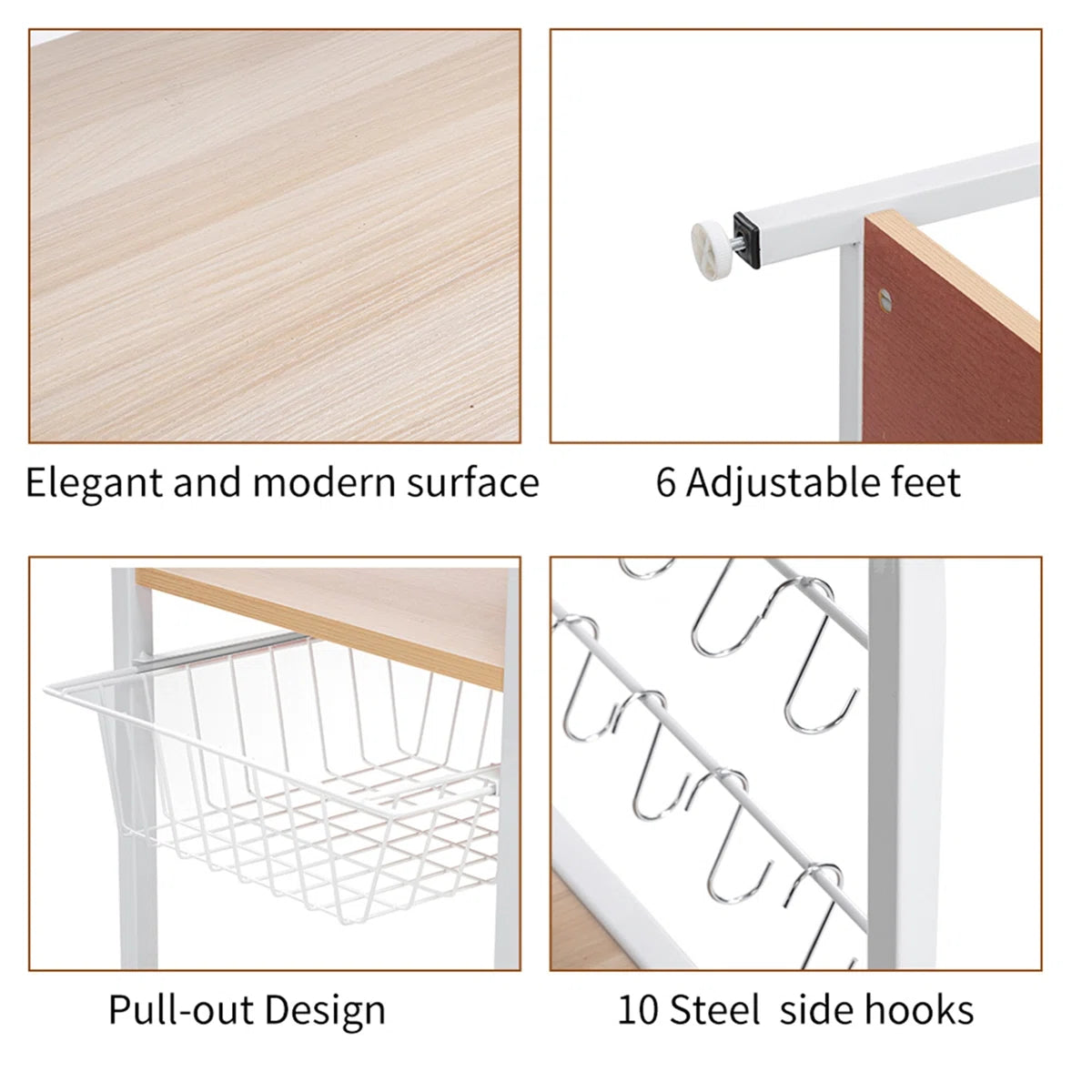 Kitchen Racks: 35.5" beige kitchen rack, 4-tier 3-Tier utility shelf with hooks and spice organizer