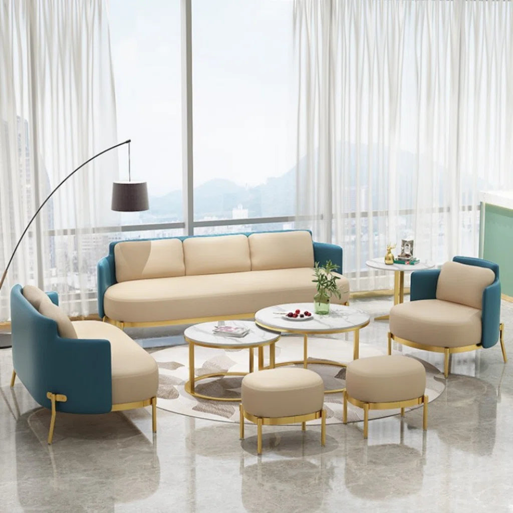 7 Seater Sofa Set: Light Luxury 7-Piece Faux Leather Sofa